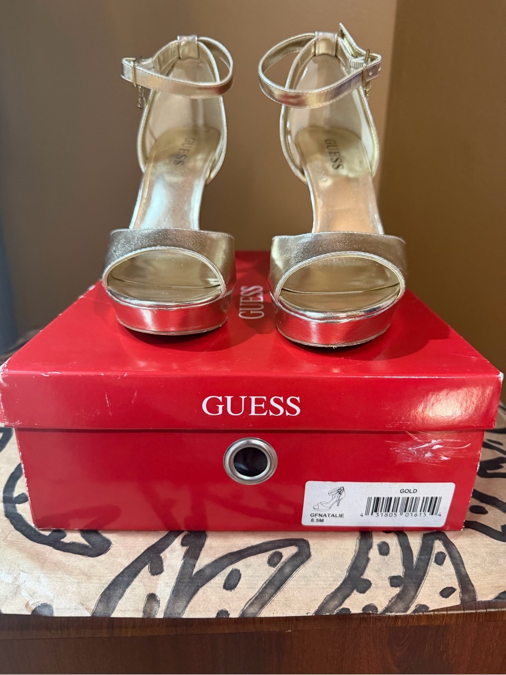 GUESS Natalie Gold Metallic Platform Stiletto Sandals 8.5